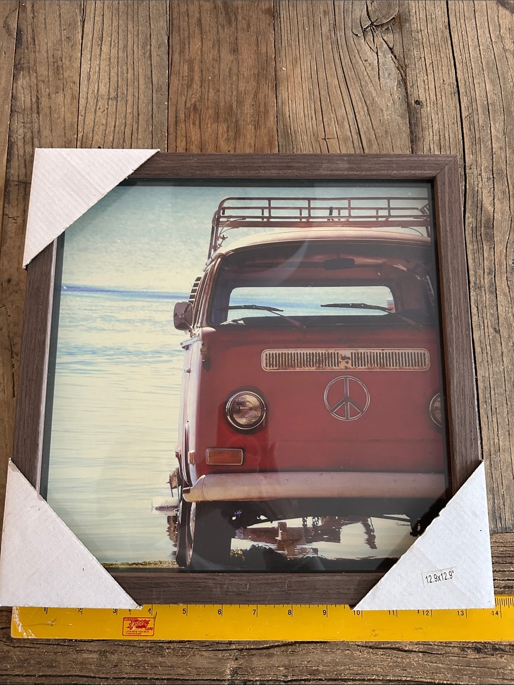 At Home Vintage Red Van Wall Art Print in Composite Wood Frame 13” x 13”